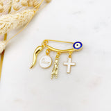 Evil Eye Italian Horn Protection Pin, Mano Cornuto, Malocchio Brooch, Portafortuna, Wedding, Italian, Italy, Good Luck, Baby Pin, Cross
