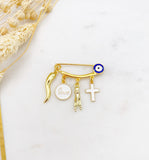Evil Eye Italian Horn Protection Pin, Mano Cornuto, Malocchio Brooch, Portafortuna, Wedding, Italian, Italy, Good Luck, Baby Pin, Cross