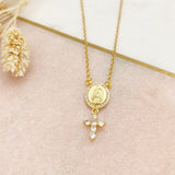 Virgin Mary & Crystal Cross Necklace, Protection Jewellery, Christening, Christian, Birthday, Wedding, New Mum, Italian, Baptism