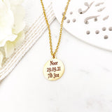 Personalised Name, Date, Weight, Gold Engraved Necklace, Birthday, Gift for Her, New Mum, Diwali, Eid, Christmas, Adult, Childrens, Baby