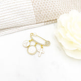 Crystal Mini Pin with Cross, Jesus, and Initial Protection Baby Pin, Gold Safety Pin, Jewellery, Custom, Christian, Catholic, Baby Shower