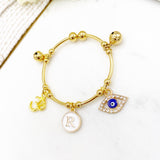 Childrens Om Initial Baby Evil Eye Charm Bangle - Protection, Blessing, Hindu, New Baby, Baby Shower, New born, Aum