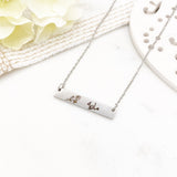 Adult Childrens Personalised Arabic Name Birth Month Flower Silver Engraved Bar Necklace Birthday Gift for Her, Mothers Day, Eid