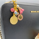 Exclusive Crystal Gold Pink 4Qul & Allah Tassel Bag Charm - Muslim, Islamic, Zipper Charm