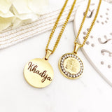 4 Qul diamanté Engraved Name Necklace, Adults, Kids, Nazar, Gifts for Her, Muslim, Islamic, Hajj, Umrah, Monogram, 4 Kul, Childrens