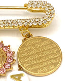 Blue Crystal Personalised Name Diamante Personalised Ayatul Kursi, 4 Qul, Allah Evil Eye Midi Pin - Muslim, Islamic