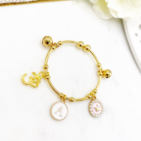 Childrens Om Initial Baby Charm Bangle - Protection, Blessing, Hindu, New Baby, Baby Shower, New born, Aum