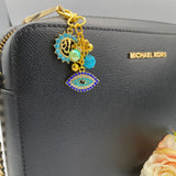 Exclusive Gold Crystal Blue Allah, Evil Eye Shaped Bag Charm
