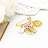 Evil Eye Baby Pink Diamante Personalised Initial Ayatul Kursi & Allah Mini Pin