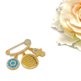 Evil Eye Blue Crystal Diamante  Ayatul Kursi & Crystal Mini Pin - Hamsa Hand