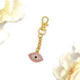 Exclusive Gold Crystal Pink Evil Eye Shaped Bag Charm