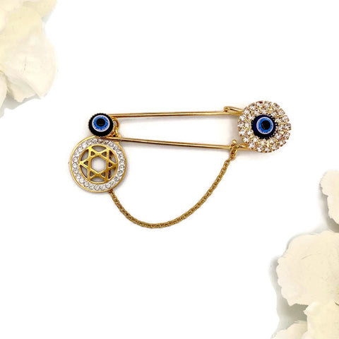 Evil Eye Star of David Crystal Baby Pin - Jewish, Judaica Jew, Hanukka, New Baby, New Mum, Mum to be, Protection