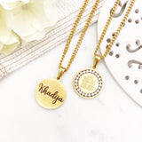 4 Qul diamanté Engraved Name Necklace, Adults, Kids, Nazar, Gifts for Her, Muslim, Islamic, Hajj, Umrah, Monogram, 4 Kul, Childrens