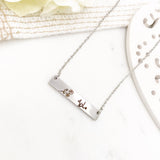 Adult Childrens Personalised Arabic Name Birth Month Flower Silver Engraved Bar Necklace Birthday Gift for Her, Mothers Day, Eid