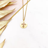 Gold Engraved Cross Necklace, Pendant, Gift For Her, Baby Gift, New Baby, Birthday, Wedding Gift, Christmas, Christian, Greek, Italian