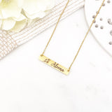 Adult Childrens Personalised Name Birth Month Flower Gold Engraved Bar Necklace, Birthday, Gift for Her, Mothers Day, Diwali, Eid, Christmas