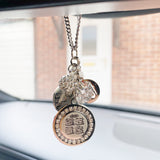 Silver Car Mirror Shiny Ayatul Kursi, Allah, 4Qul Charm, Protection, New Driver Gift, Keyring, Keychain
