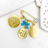 Gold Evil Eye Blue Ayatul Kursi, 4 Qul & Allah Mini Pin