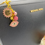 Exclusive Gold Crystal Pink Allah, Evil Eye Shaped Bag Charm, Keyring, Keychain, Muslim, Islamic, Protection