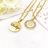 4 Qul diamanté Engraved Name Necklace, Adults, Kids, Nazar, Gifts for Her, Muslim, Islamic, Hajj, Umrah, Monogram, 4 Kul, Childrens