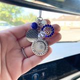 Silver Royal Blue Car Mirror Ayatul Kursi, Allah, 4Qul Charm, Protection, New Driver Gift