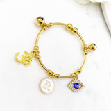 Childrens Om Initial Baby Evil Eye Charm Bangle - Protection, Blessing, Hindu, New Baby, Baby Shower, New born, Aum
