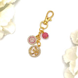 Exclusive Gold Crystal Pink Evil Eye, Om Bag Charm, Aum, Hindu, Keyring, Keychain