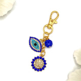 Exclusive Gold Crystal Blue Allah, Evil Eye Shaped Bag Charm, Keyring, Keychain, Muslim, Islamic
