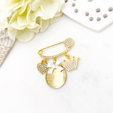 Gold Mini Crystal Diamante Ayatul Kursi, Evil Eye Baby Clothing Pin, Crown, Heart, Neutral, Unisex, Gender Neutral, Ayah, Ayat