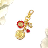 Exclusive Crystal Gold Red 4Qul & Allah Bag Charm - Muslim, Islamic, Zipper Charm