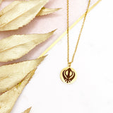 Gold Engraved Khanda Necklace, Pendant, Gift For Her, Baby Gift, New Baby, Birthday, Wedding Gift, Sikh, Aum, Diwali, Protection, Vaisakhi