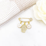 Crystal Midi Hamsa Hand Evil Eye Mini Pin, Hamsa Hand Baby Pin - New Baby, Blessing, Protection, New Born