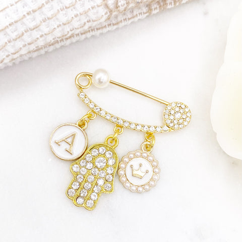 Crystal Midi Hamsa Hand Evil Eye Mini Pin, Hamsa Hand Baby Pin - New Baby, Blessing, Protection, New Born
