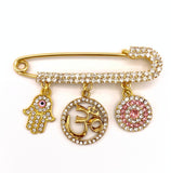 Evil Eye Blue Midi Crystal Personalised Om Aum Hindu Hamsa Hand Baby Brooch Pin by Just For Bubba