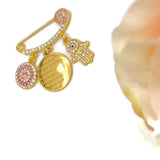 Pink Crystal Diamante  Ayatul Kursi & Crystal Mini Pin - Hamsa Hand